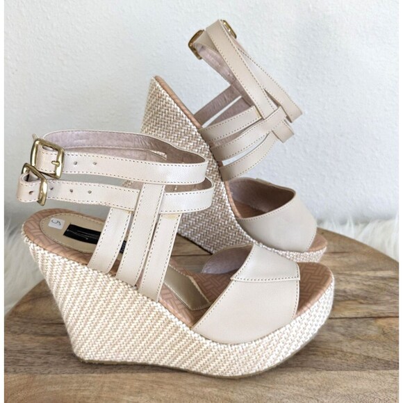 Wedge Platform Sandals Womens Size 8 , Beige‎  Lightweight Summer Heels NEW - Picture 1 of 12